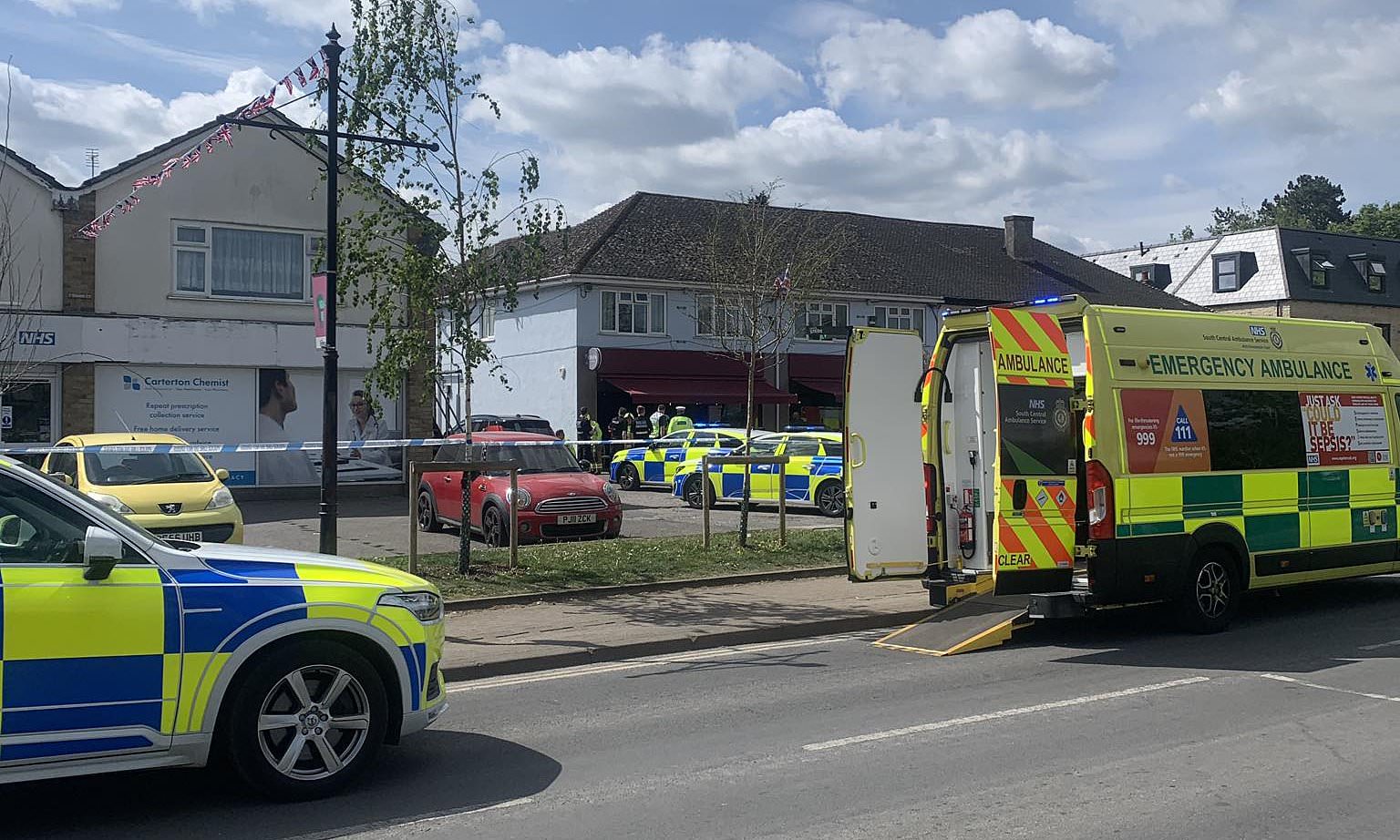 Car smashes through Costa Coffee window to injure three as emergency services scramble to scene